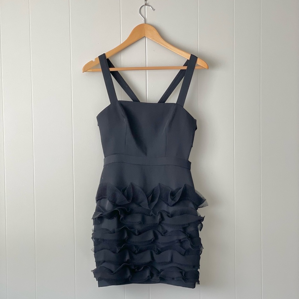 BCBG Black Ruffle Backless Mini Dress NWT